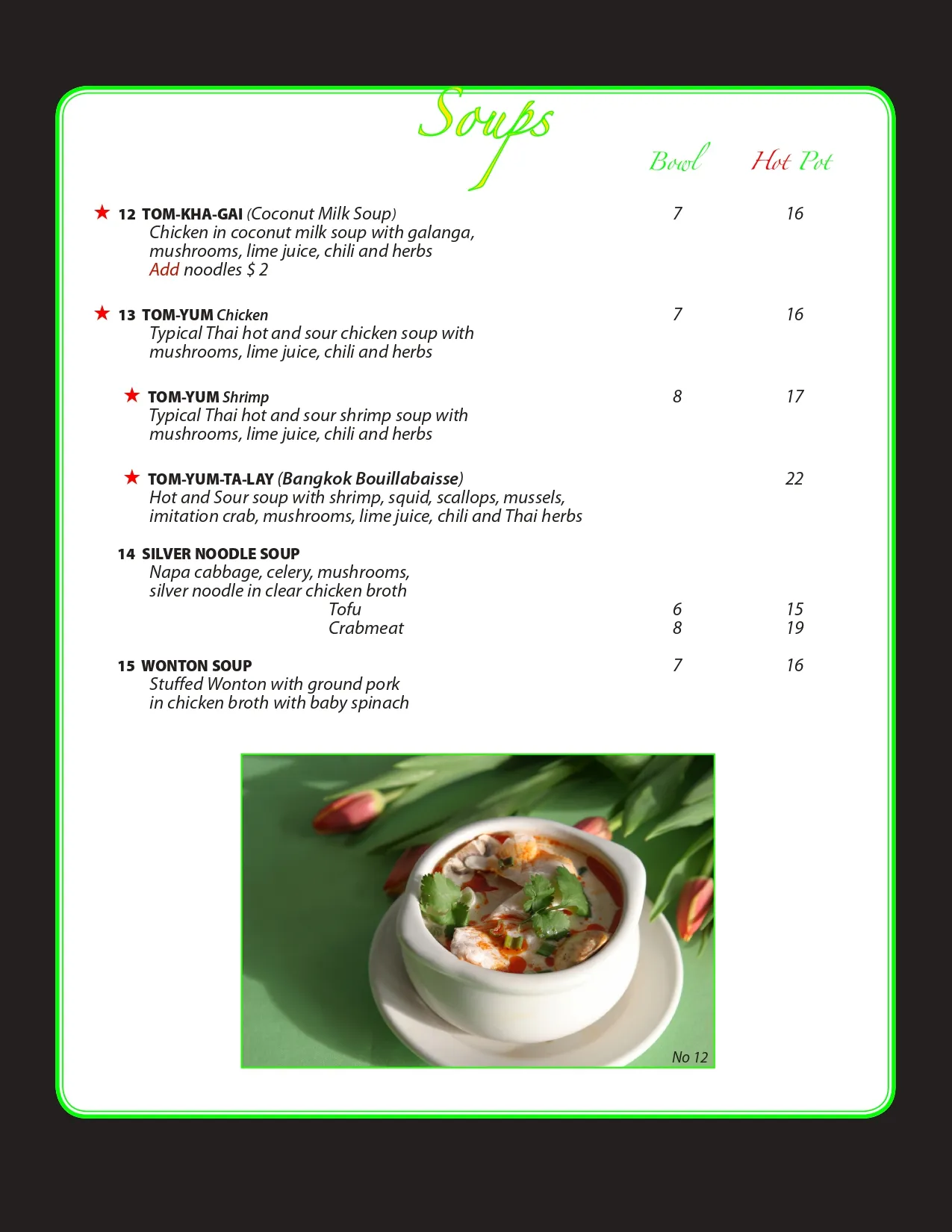 Preview of the Soups menu page from 2023